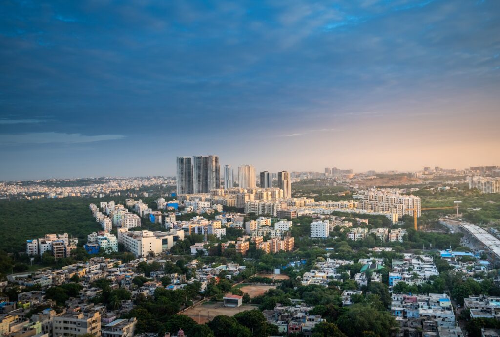 Hyderabad skyline waterfront dusk luxury real estate